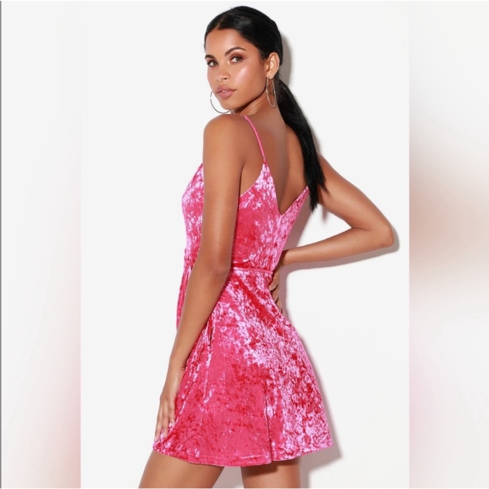 Lulu's Fuchsia Velvet Wrap Dress - Picture 2 of 5